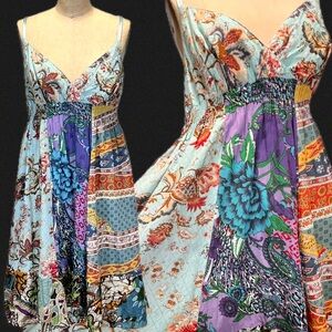 Mixed print floral paisley patchwork sundress boho festival hippie‎ dress cotton